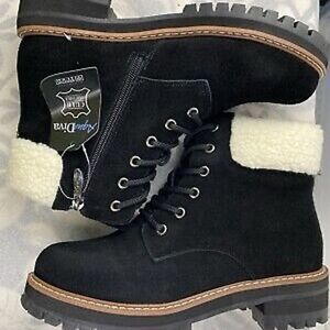 Aqua Diva Women's Sola Black Suede Ankle Boots Size 5.5-6 Casual Zip & Tie